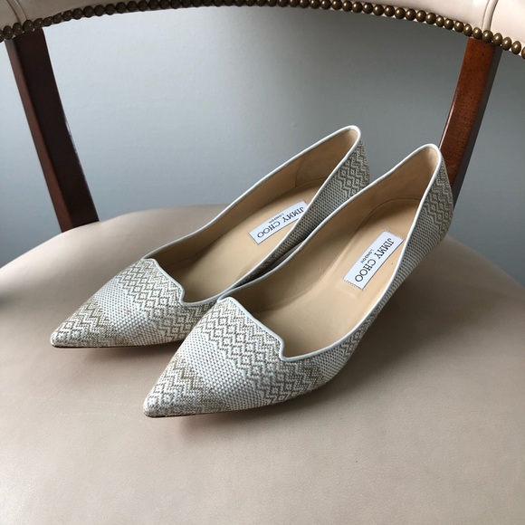 Jimmy Choo Shoes - Jimmy Choo white and tan woven pointed toe heels